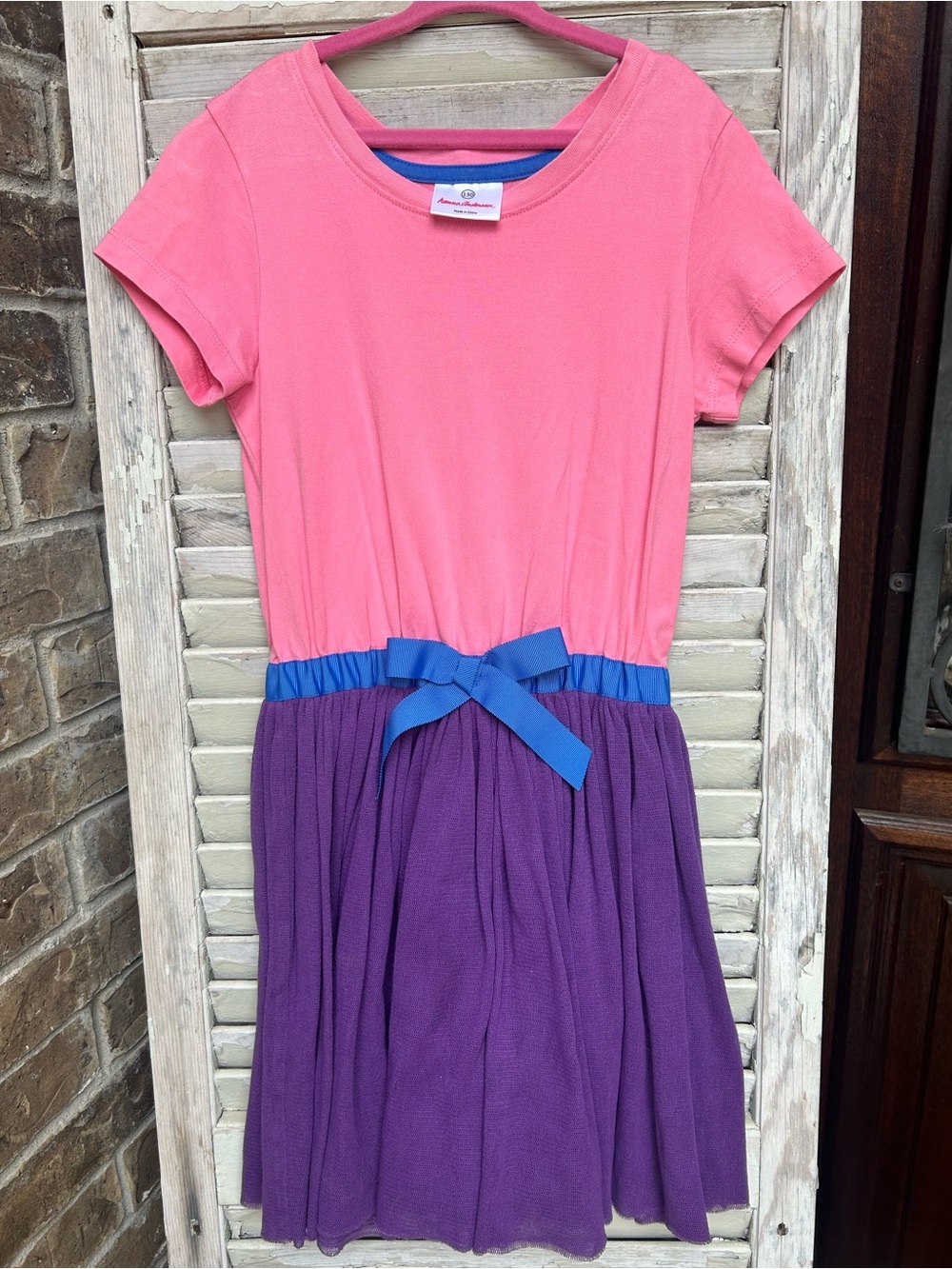 HANNA ANDERSSON 130 Dress, Pink and Purple, Layered, Grosgrain Ribbon, Twirl, 8.